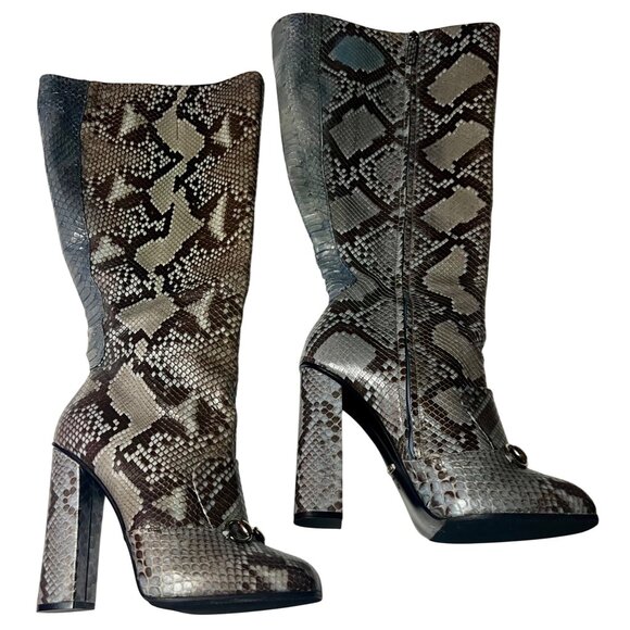 Gucci Aquamarine Blue Python Horse bit Knee-High Lillian Boots – Size 42– New - Picture 5 of 16